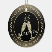 40e verjaardag Champagne Toast Name Gold Black Keramisch Ornament (Links)