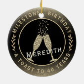 40e verjaardag Champagne Toast Name Gold Black Keramisch Ornament (Achterkant)