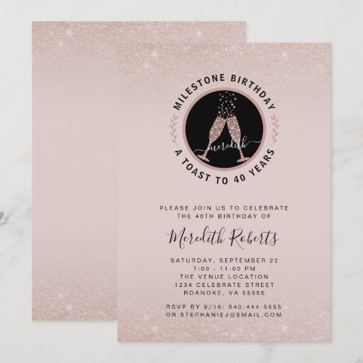 40e verjaardag Champagne Toast Party (Voorkant / Achterkant)