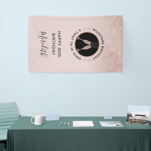 40e verjaardag Champagne Toast Verticaal glitter Spandoek (Beurs)