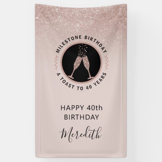 40e verjaardag Champagne Toast Verticaal glitter Spandoek (Verticaal)