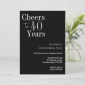 40e verjaardag Cheers 40 jaar Black Silver Party Kaart (Staand voorkant)