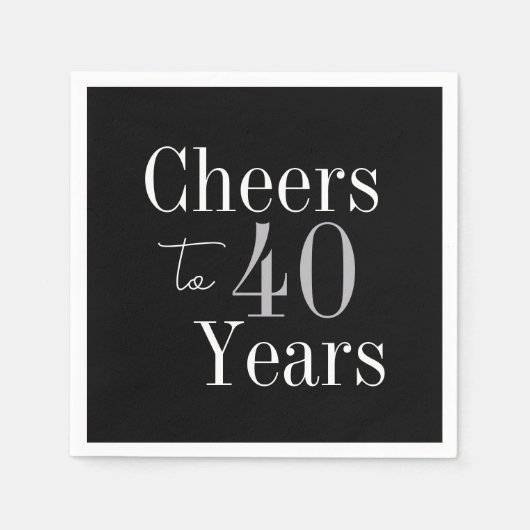 40e verjaardag Cheers 40 jaar Black Silver Party Servet (Voorkant)