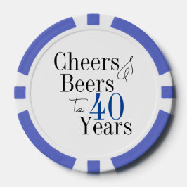 40e verjaardag Cheers and Beers Party Blauw Poker Chips