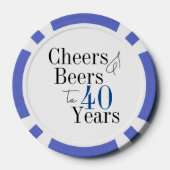 40e verjaardag Cheers and Beers Party Blauw Poker Chips (Achterkant)