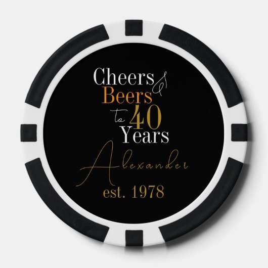 40e verjaardag Cheers en bieren gepersonaliseerde Poker Chips (Voorkant)