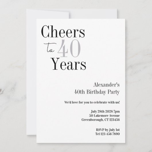 40e verjaardag Cheers Minimal Birthday Party Kaart (Voorkant)