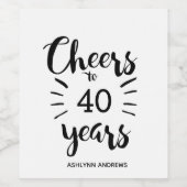 40e verjaardag - Cheers tot 40 jaar Wijn Etiket (Enkel label)