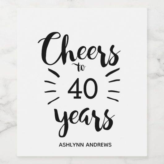 40e verjaardag - Cheers tot 40 jaar Wijn Etiket (Enkel label)