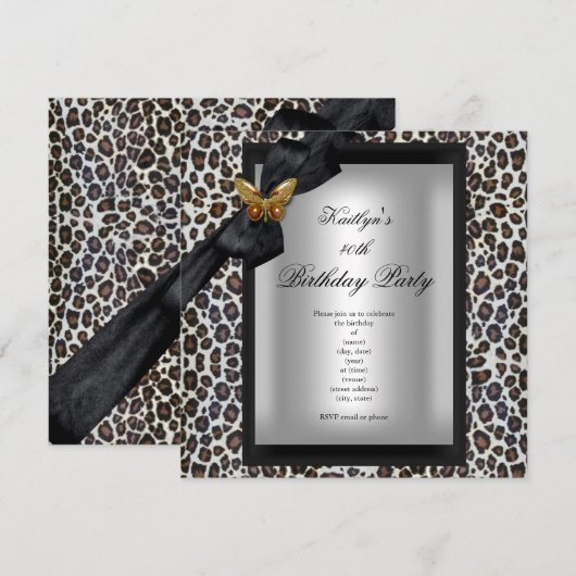 40e verjaardag Cheetah Black Butterfly Kaart (Voorkant / Achterkant)