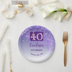 40e verjaardag Chic Falling Paarse Glitter Papieren Bordje