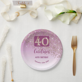 40e verjaardag Chic Falling Roos Gold Glitter Papieren Bordje