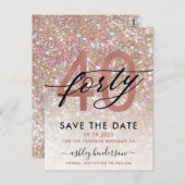 40e verjaardag Chic Glitter Ombre Bewaar de datum Briefkaart (Voorkant / Achterkant)
