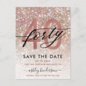 40e verjaardag Chic Glitter Ombre Bewaar de datum Briefkaart (Voorkant)