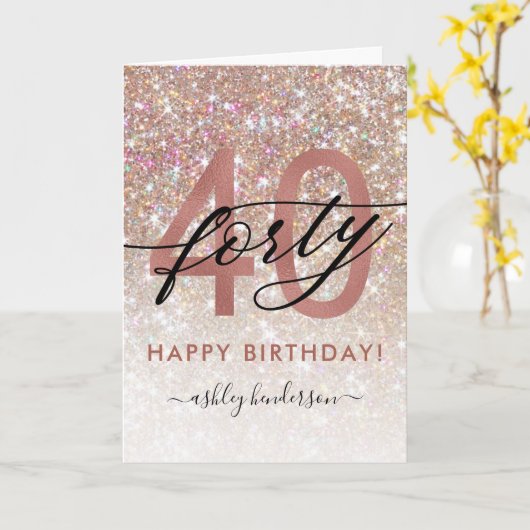 40e verjaardag Chic Glitter Ombre Kaart (Gele Bloem)