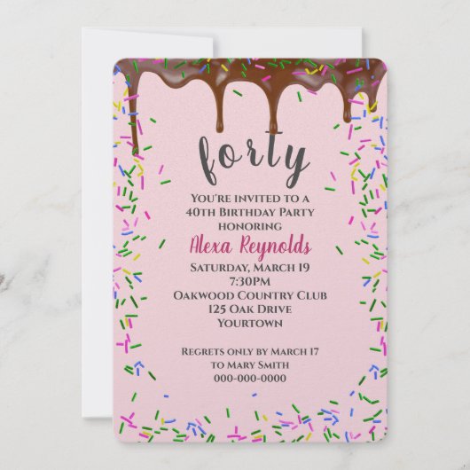 40e verjaardag chocolade ijsjes met sprenkels kaart (Voorkant)