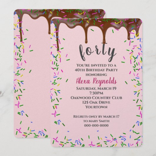 40e verjaardag chocolade ijsjes met sprenkels kaart (Voorkant / Achterkant)