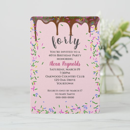 40e verjaardag chocolade ijsjes met sprenkels kaart (Staand voorkant)