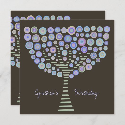 40e verjaardag Chocolate Mauve Tree Invitation Kaart (Voorkant / Achterkant)