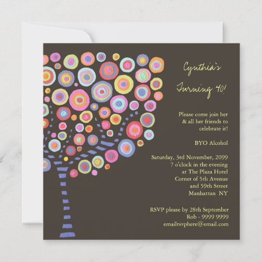 40e verjaardag Chocolate Retro Boom-uitnodiging Kaart (Achterkant)