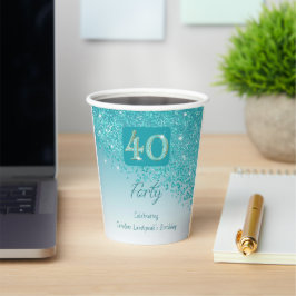 40e verjaardag Classy Falling Blauwgroen Blue Glit Papieren Bekers