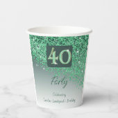 40e verjaardag Classy Falling Green Glitter Papieren Bekers (Achterkant)