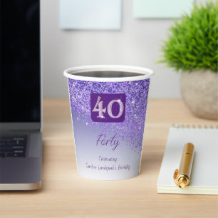 40e verjaardag Classy Falling Paarse Glitter Papieren Bekers