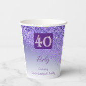 40e verjaardag Classy Falling Paarse Glitter Papieren Bekers (Achterkant)