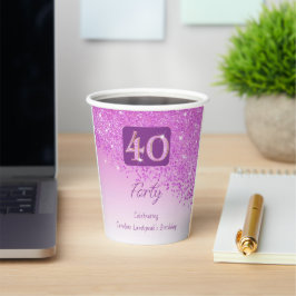 40e verjaardag Classy Falling Pink Glitter Papieren Bekers