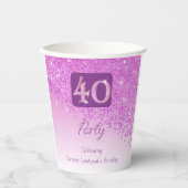 40e verjaardag Classy Falling Pink Glitter Papieren Bekers (Voorkant)