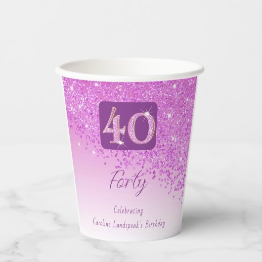40e verjaardag Classy Falling Pink Glitter Papieren Bekers (Voorkant)