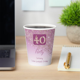 40e verjaardag Classy Falling Roos Gold Glitter Papieren Bekers