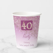 40e verjaardag Classy Falling Roos Gold Glitter Papieren Bekers (Achterkant)