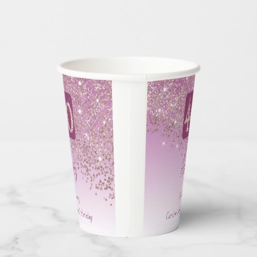 40e verjaardag Classy Falling Roos Gold Glitter Papieren Bekers (Rechts)