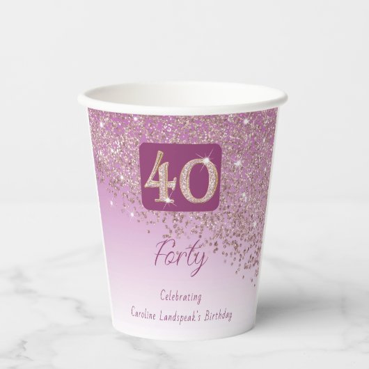 40e verjaardag Classy Falling Roos Gold Glitter Papieren Bekers (Voorkant)
