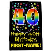 40e verjaardag: Colorful Stars Pattern & Rainbow 4 Medium Cadeauzakje (Voorkant)