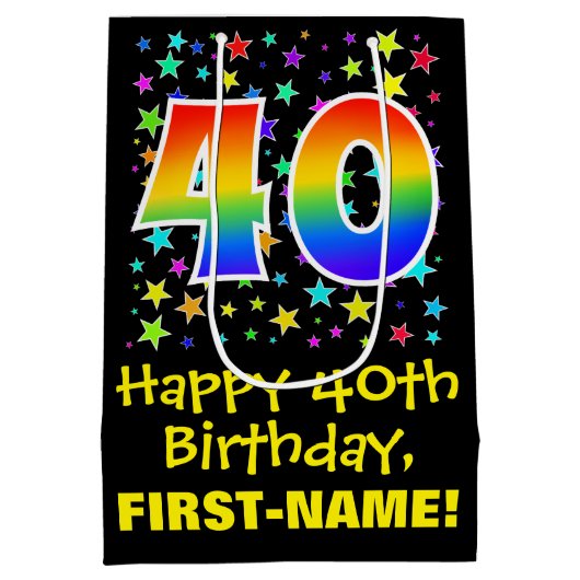 40e verjaardag: Colorful Stars Pattern & Rainbow 4 Medium Cadeauzakje (Achterkant)