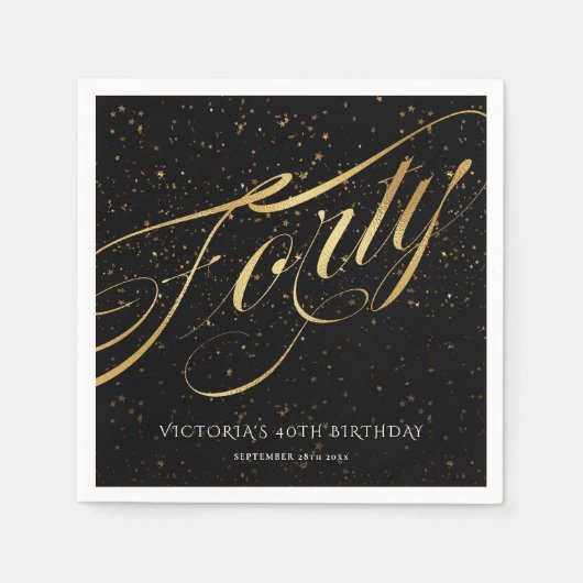 40e verjaardag Confetti Gold Black Stylish Servet (Voorkant)