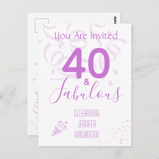40e verjaardag Confetti Hot Pink Party Uitnodiging (Voorkant / Achterkant)