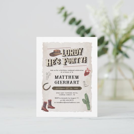 40e verjaardag Cowboy Rodeo Party Retro Uitnodiging Briefkaart (Staand voorkant)