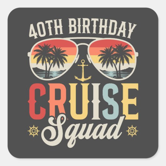 40E Verjaardag Cruise Squad Familie Matching Vierkante Sticker (Voorkant)