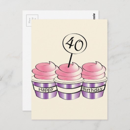 40e verjaardag Cupcakes Briefkaart (Voorkant / Achterkant)