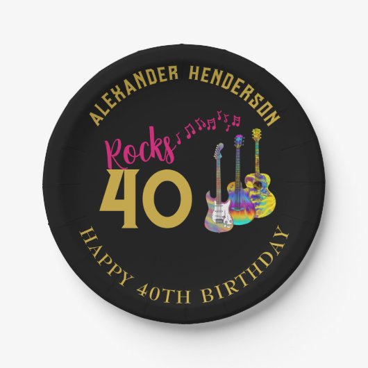 40e verjaardag Custom Music Guitars Rocks 40 Papieren Bordje (Voorkant)