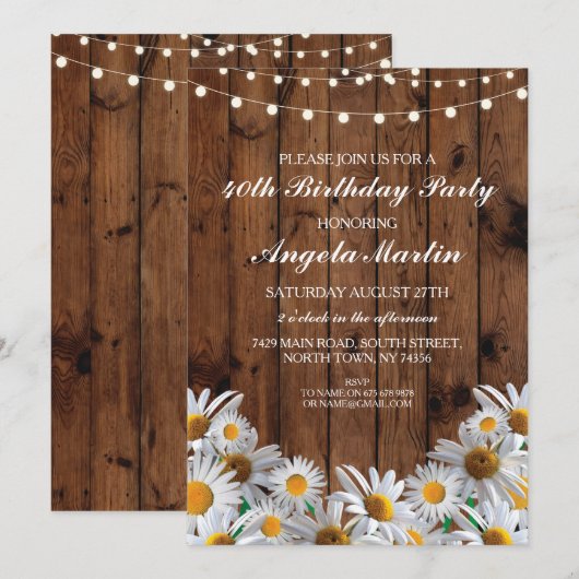 40e verjaardag Daisy Wood Lichten nodigt 50 60 uit Kaart (Voorkant / Achterkant)