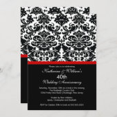 40e verjaardag Damast Uitnodiging Rood (Voorkant / Achterkant)