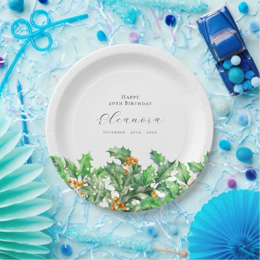 40e Verjaardag December Geboortebloem Holly Custom Papieren Bordje (Feest)