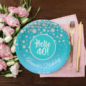 40e verjaardag diamant blauwgroen blauwe glitter papieren bordje