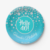 40e verjaardag diamant blauwgroen blauwe glitter papieren bordje (Voorkant)