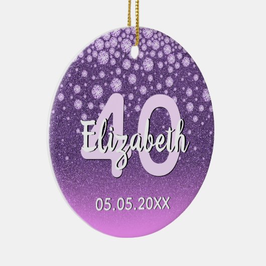 40e verjaardag diamant glitter paars roze keramisch ornament (Rechts)