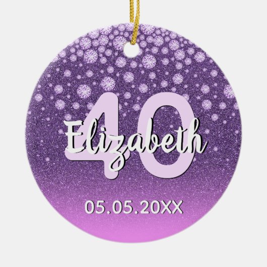 40e verjaardag diamant glitter paars roze keramisch ornament (Voorkant)